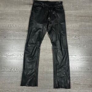 Dainese Mens Black Leather Motorcycle Riding Pants Biker Straight Leg 5-Pocket